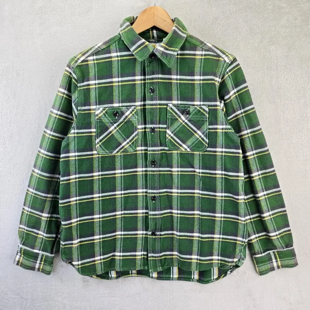 Fabrics Bronx Flannel Shirt Youth XL Green Plaid Union Made Sanforized Vintage